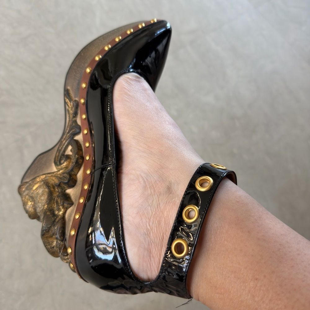 Miu Miu Black Heels with Sculpted Gold Accents - Picture 11 of 13